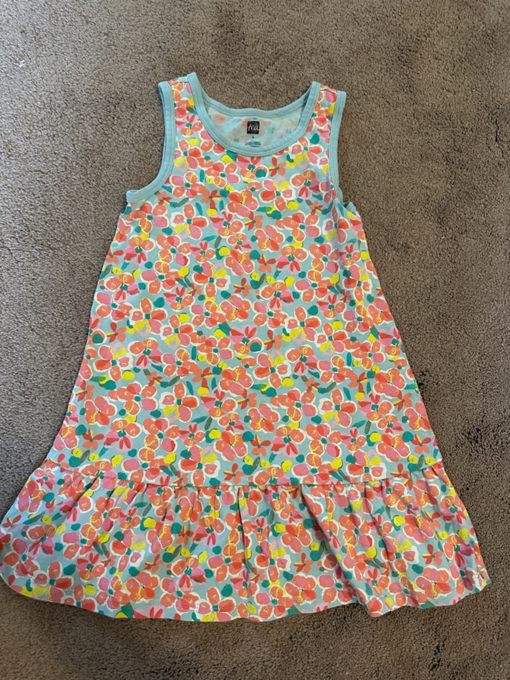 Tea Collection Coral and Mint Floral Ruffle Hem Dress